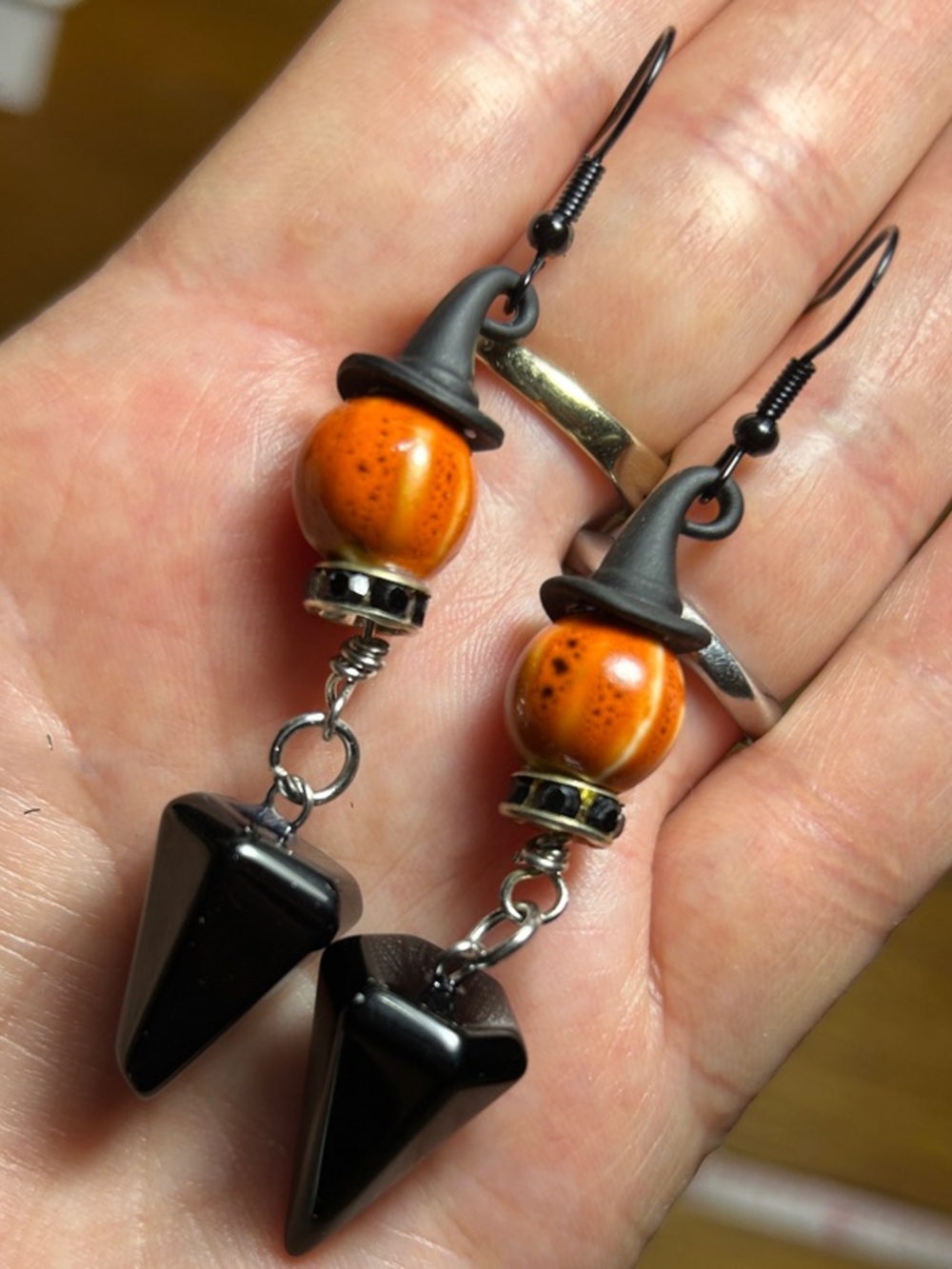 3/$25 Fall Inspired Orange and Black Witch Hat Charm Earrings